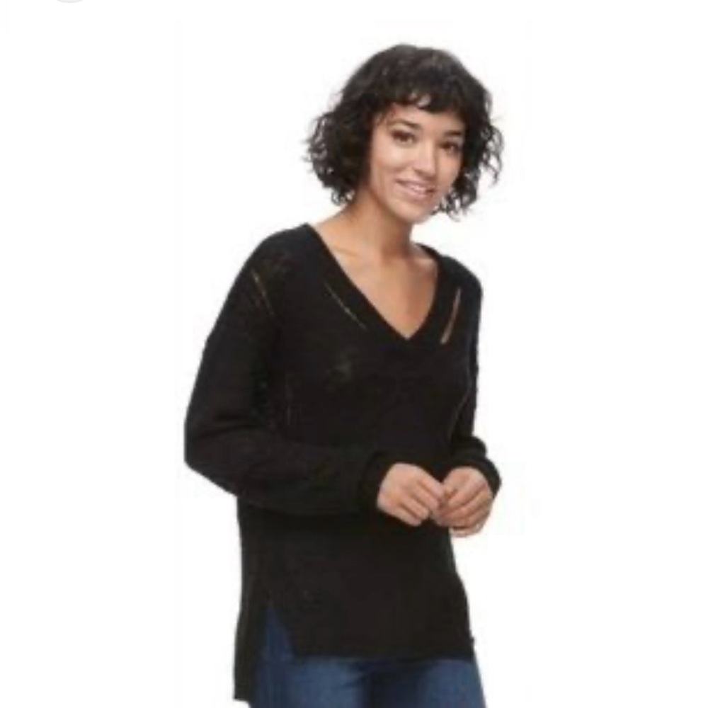Mudd Black V-Neck Sweater with Ribbed Cuffs